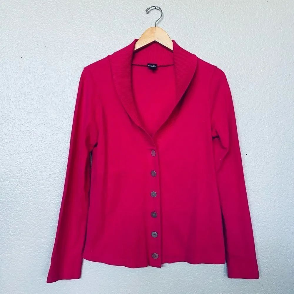 Rafaella Hot Pink Button Down Cardigan Sweater Top M